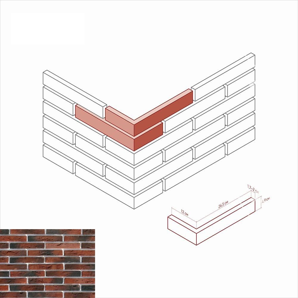 380-75 На стену Остия брик 380-75 Угловой элемент