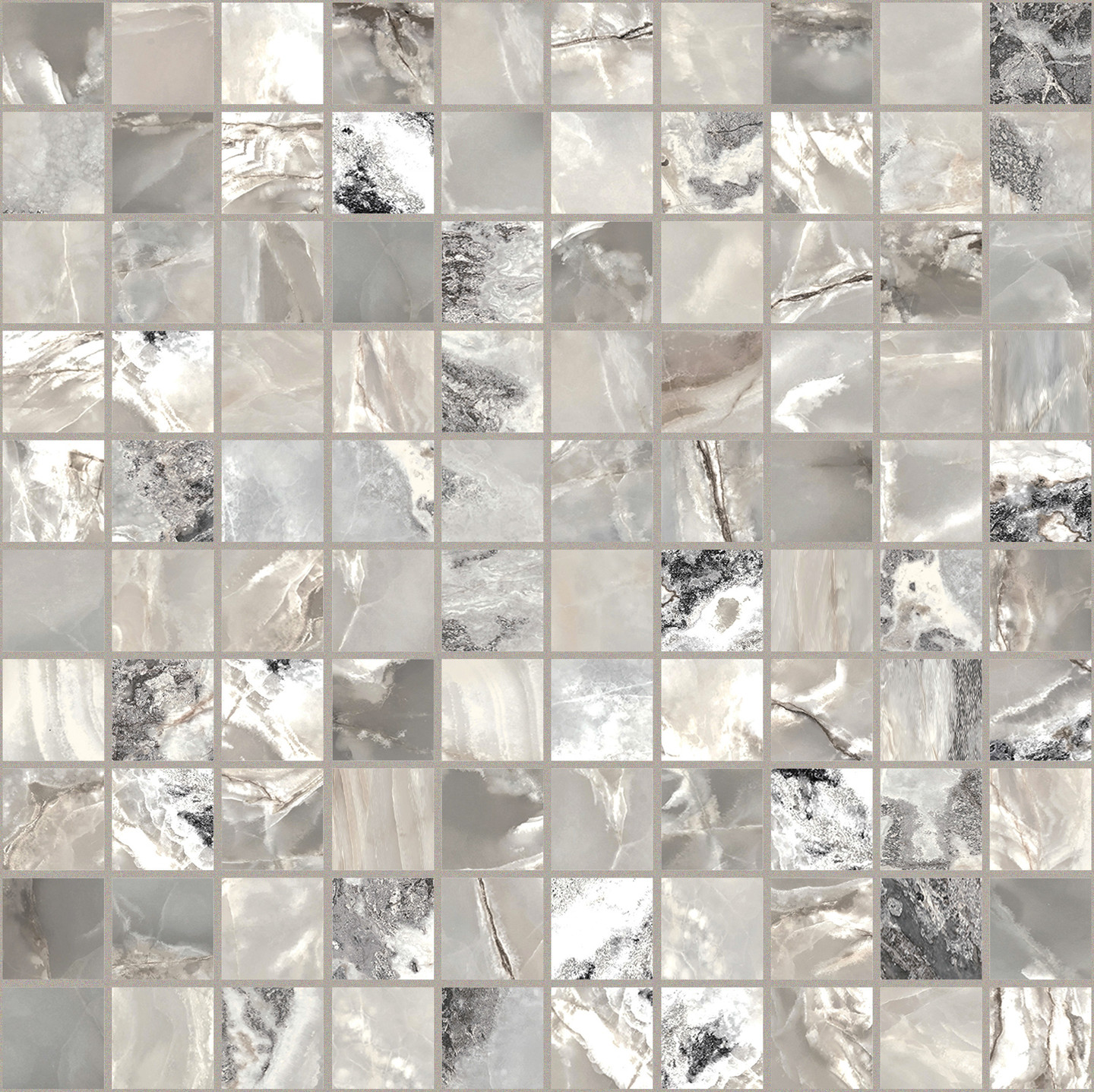 767666 На пол Onyx and More Silver Blend Satin Mosaico 3x3 30x30